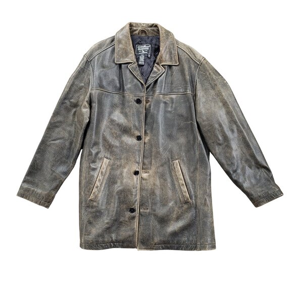 Eddie Bauer LEATHER JACKET Mens Large Tall Brown Distressed Dean Winchester - Picture 1 of 11